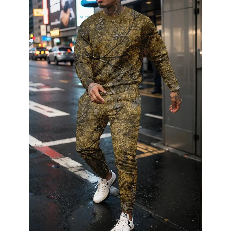 Jungle Camouflage 3D Print Long Sleeve Man 2 Piece Set Streetwear Casual Tracksuit Male Oversized Tops Basketball 2PCS Sets
