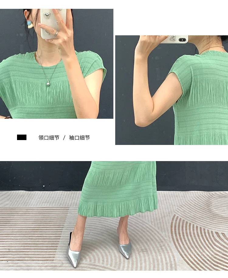Miyake Plissee-Kleid Elegantes Weißes Mehrlagiges Sommer-Damen-Freizeitkleid Langes Maxikleid Strukturiertes Schmal Geschnittenes Schickes Alltagskleid – Detail 8
