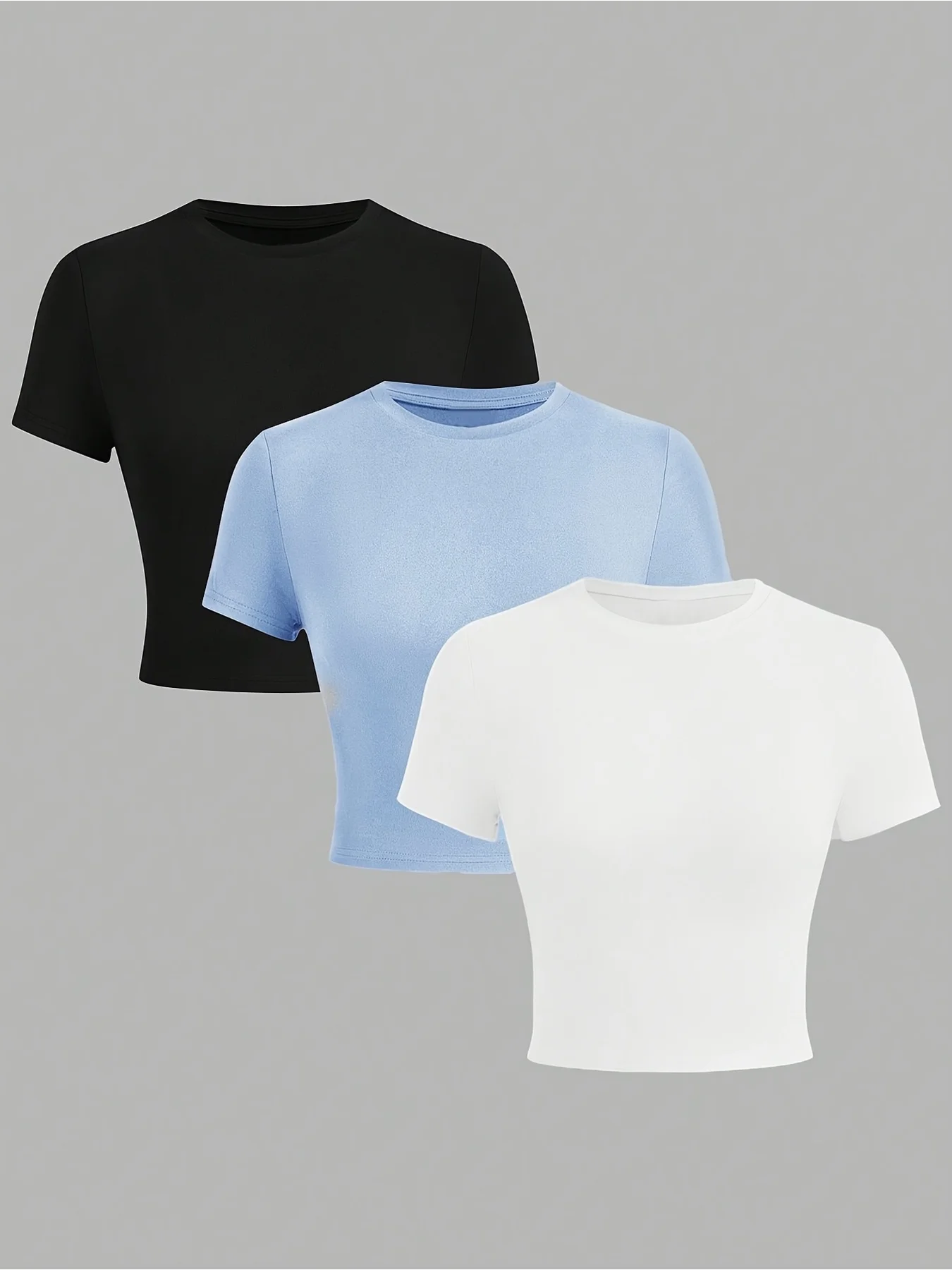 3PC-2026 Casual and Elegant Spring/Summer Solid Color Round Neck T-shirt Pattern Printed Top Three Colors Three Piece Set