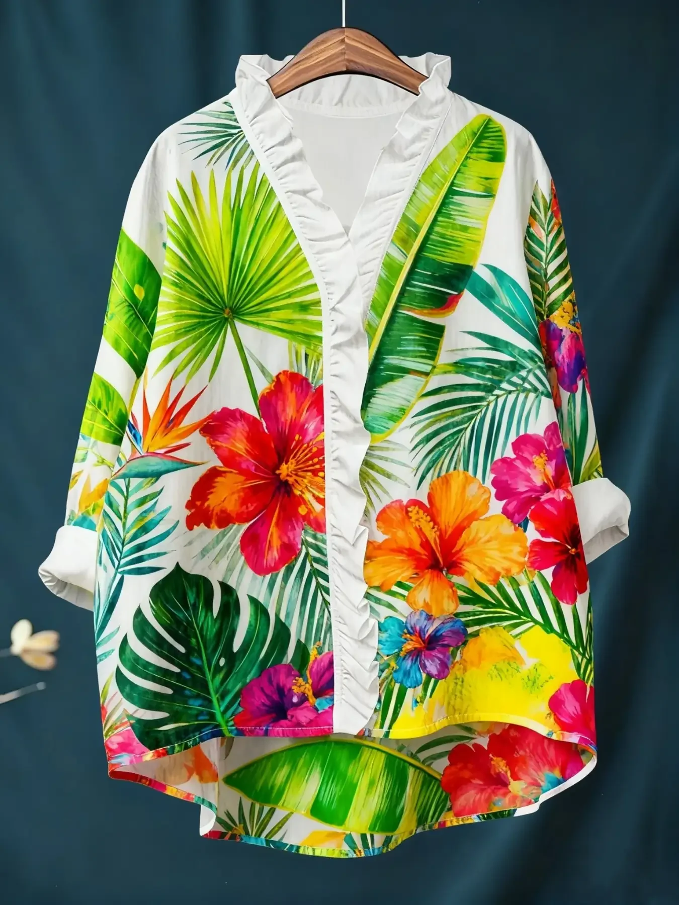 2026 new women's printed long sleeved shirt with ruffled collar, It's the perfect gift for holidays and the New Year