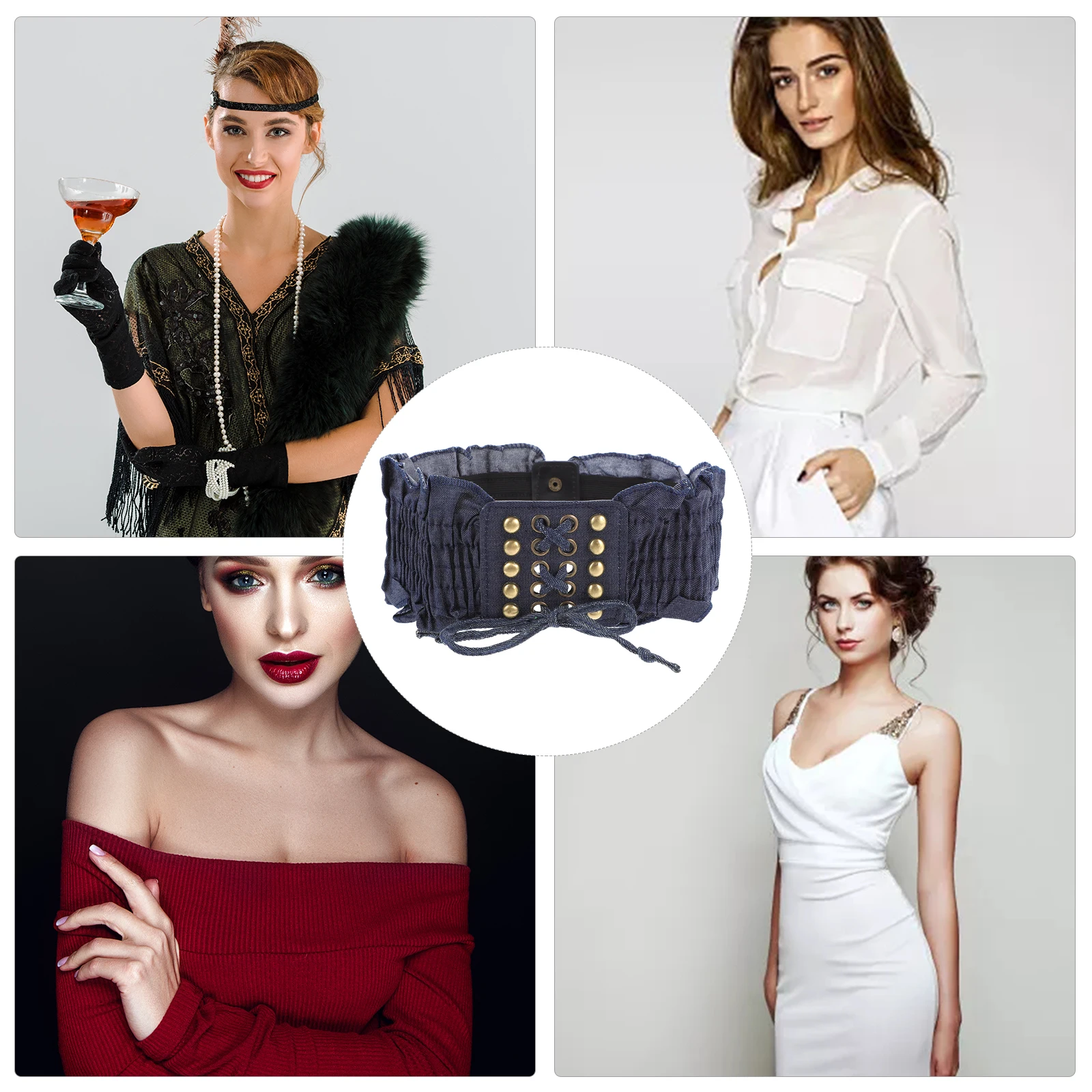 

Lace Denim Waist Seal Decorative Waistband Elastic Girdle Macrame Belt Eye-catching Canvas
