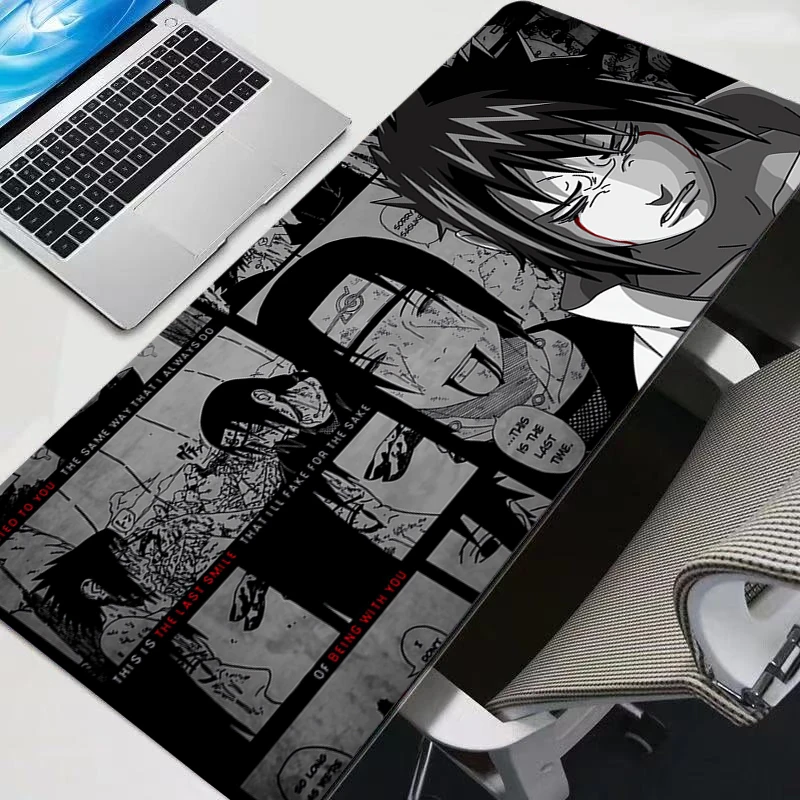 Tapete de mesa preto e branco mousepad anime n-naruto mouse pad acessórios para pc gamer teclado sasuke uchiha jogos tapetes estendidos