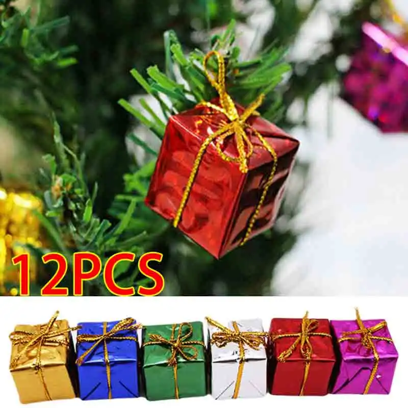 12-60pcs Christmas Mini Ornaments Foam Gift Boxes Xmas Tree Hanging Pendants New Year Gifts For Xmas Party Decorations Supplies