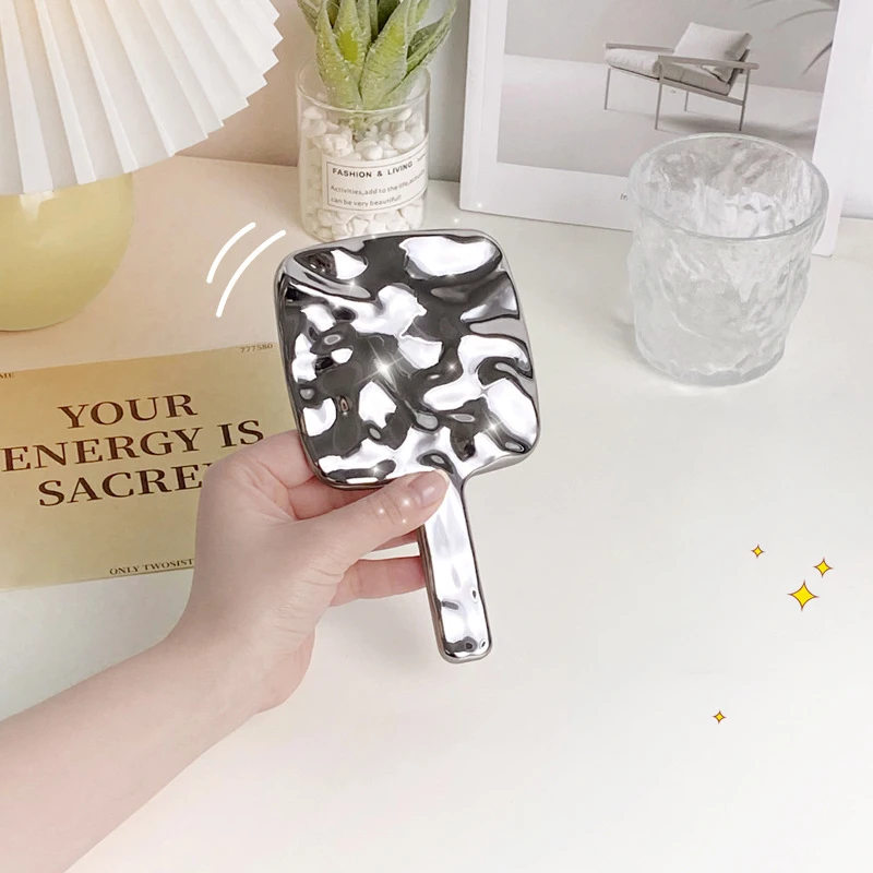 Portable Handheld Mirror Liquid Shape Square Round Makeup Mirror Eyelash Extension Cosmetic Mirrors with Handle Beauty Tools