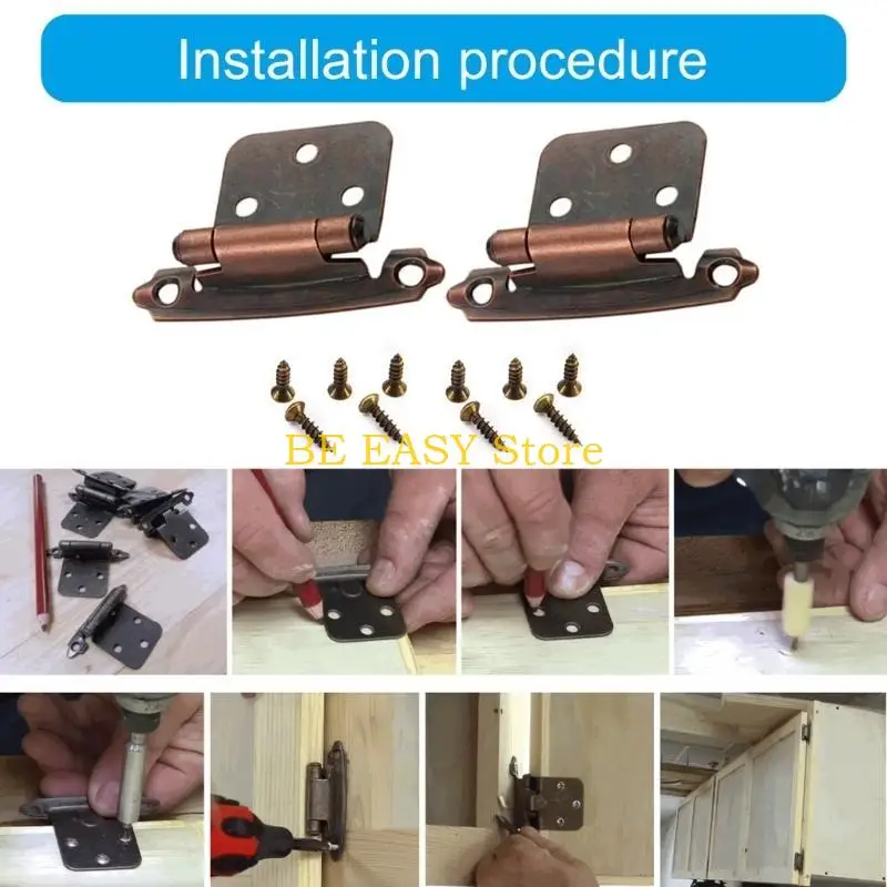 E28F Vintage Metal Cabinet Door Hinges Overlay Closing Hinges Traditional metal Cabinet Hinges set for Kitchen Cabinets