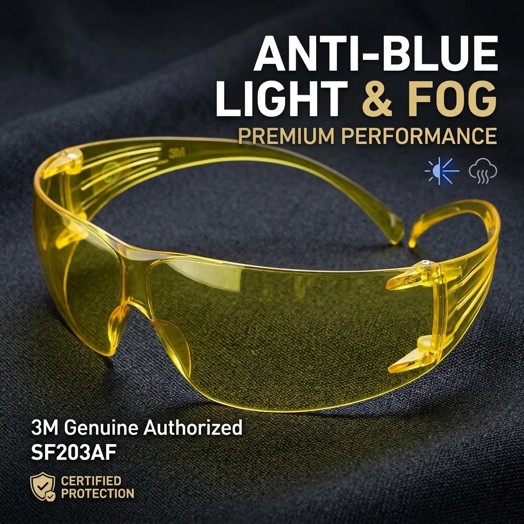 3M SF203AF Safety Glasses Anti-Fog Yellow Lens Blue Light Blocking Protective Goggles Eye Protection Work Eyewear for Outdoor