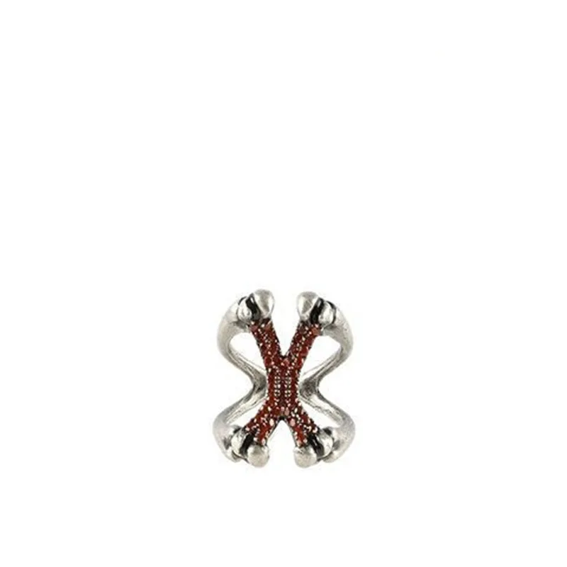 

Red Zircon Bone Ring with Trendy and High-end Feel, Niche Design,Gothic Jewelry with Adjustable Opening, Cool and Handsome Style