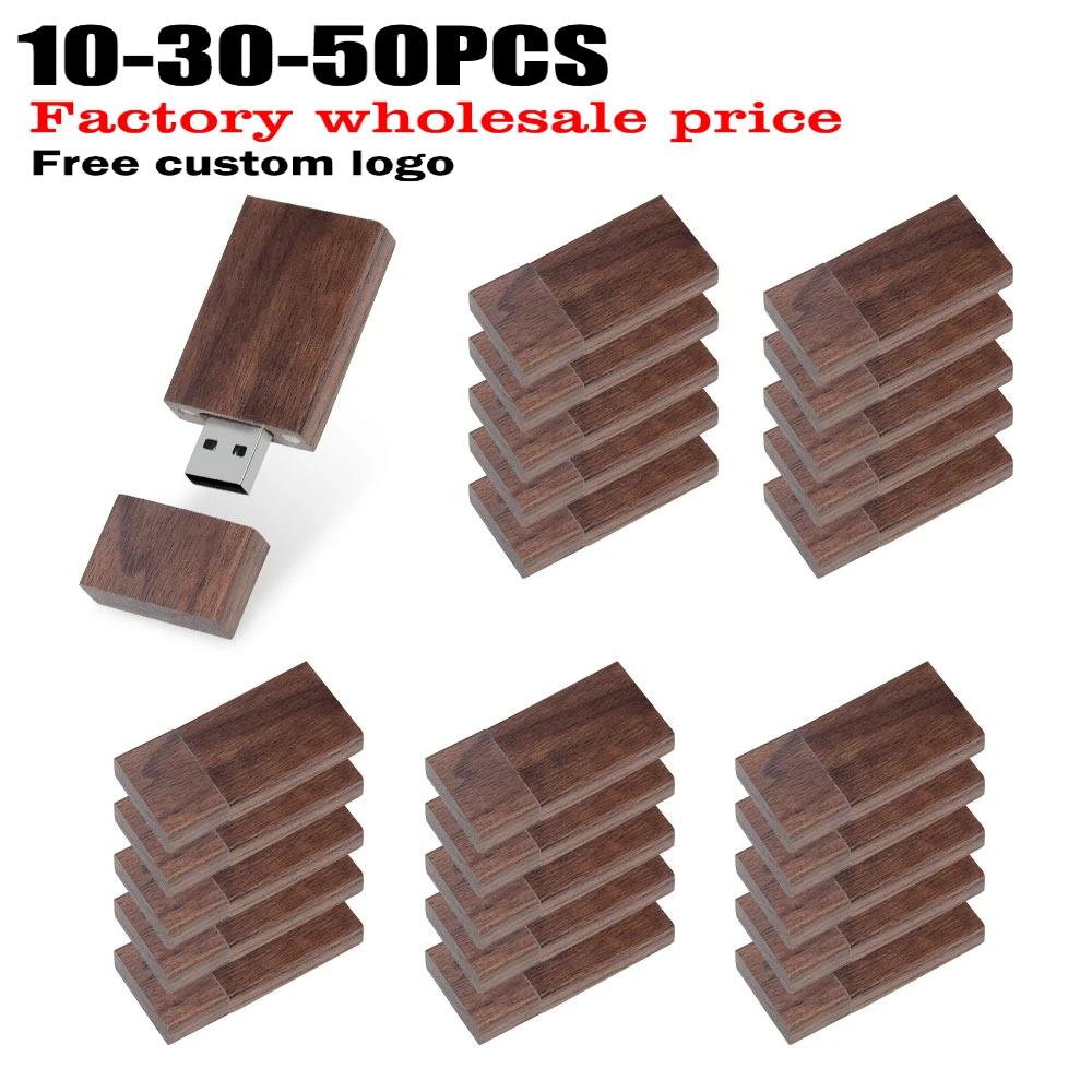 10/30/50PCS/LOT Wooden USB 2.0 Flash Drive Red Wood Pendrive 16GB 32GB 4GB Creativo U Disk Memory Stick Wedding Gift Custom Logo