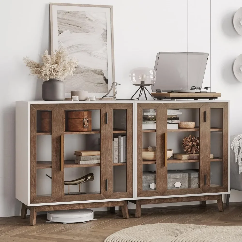 

Sideboard 31 Inch Buffet Cabinet with 3-Tiers Shelves and Glass Display Door, Console Table Storage