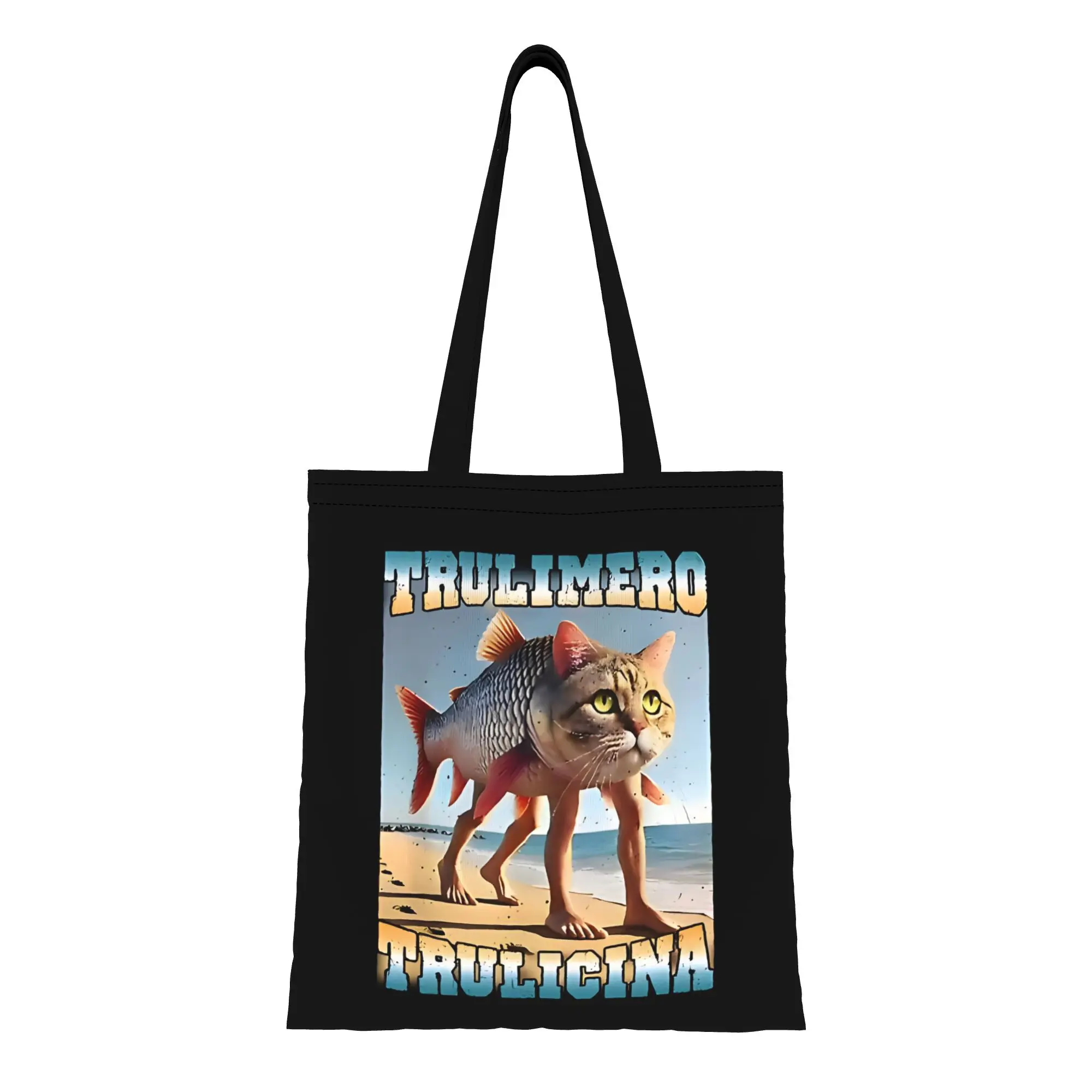 

Trulimero Trulicina Cat Fish Italian-Brainrot Canvas Woman Tote Bag for Shopping Travel Outdoor Shoulder Handbag gift handle bag