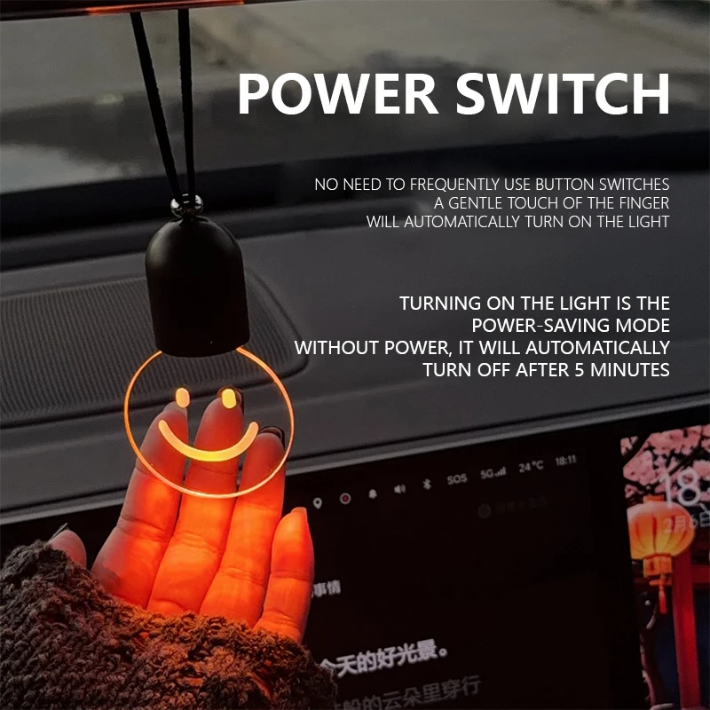 Car Atmosphere Pendant Light Smiley Face Warm Mood Lamp One Button Control Portable Decor Light for Car Interior Camping Holiday