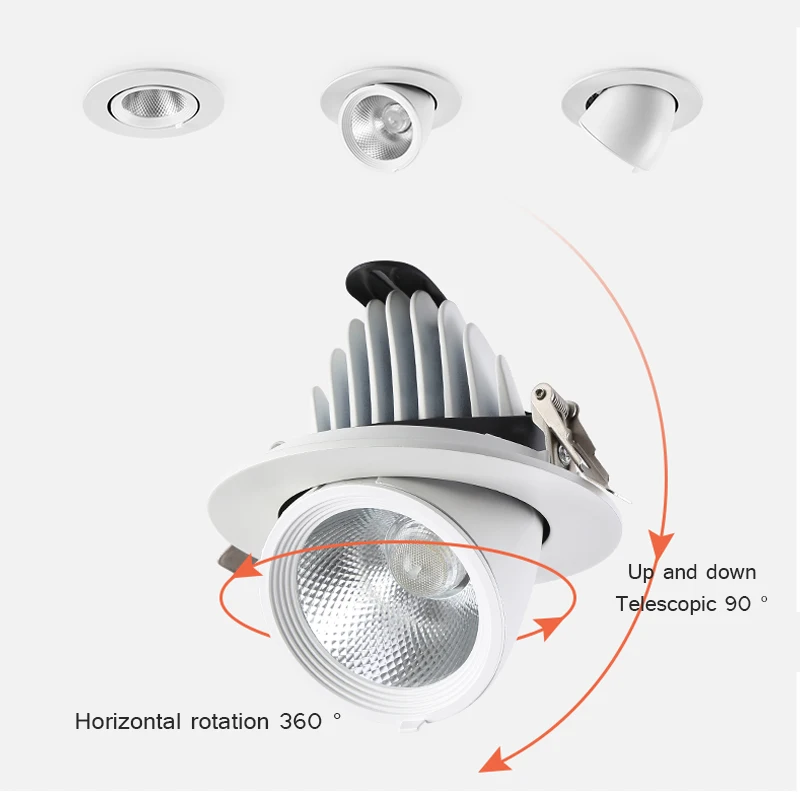 LED Downlight Dimmable 360 Degree Angle Rotatable Ceiling Recessed Spot Lights 7W 10W 20W AC 110V/220V for Bedroom Corridor Home