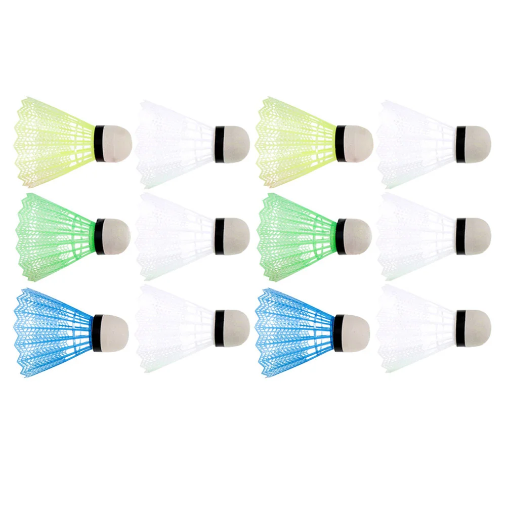 バドミントン プラスチック シンプル 小型 フィットネス シャトルコック 屋外用 12個 (ホワイト カラフル 1バレル6個入り)