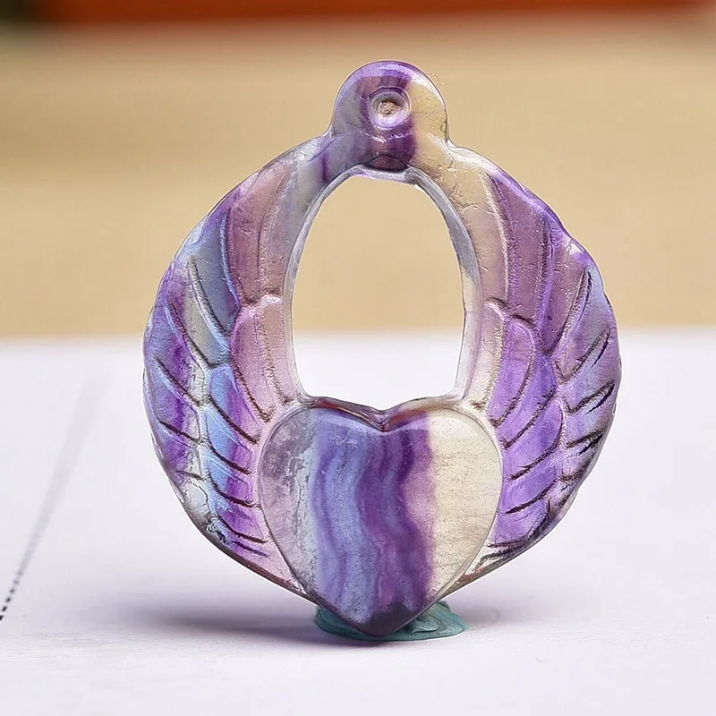 

Natural Colorful Fluorite Hand -carved Love Wings Pendant Fashion Boutique Jewelry Men's and Female Jade Necklace Gifts