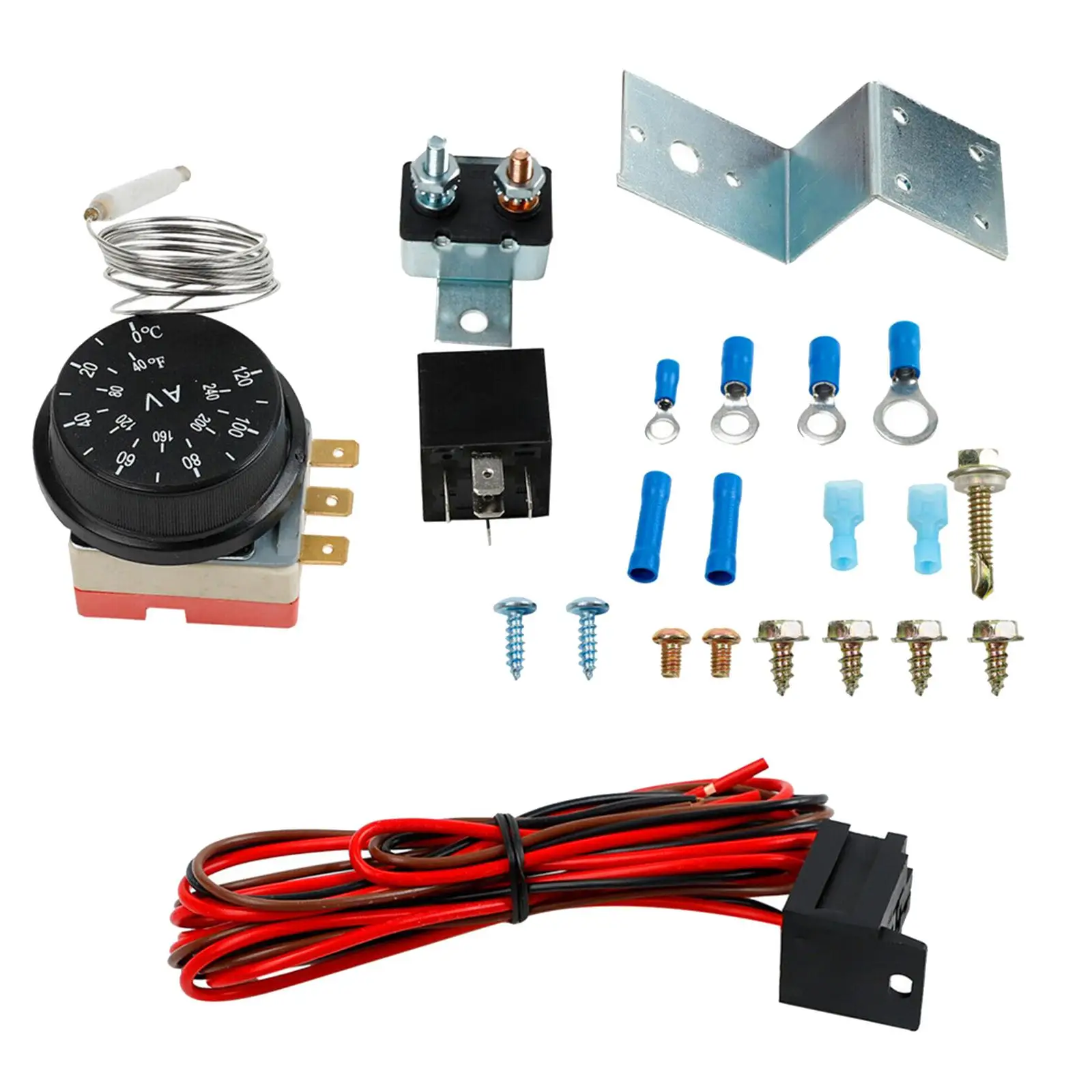 Adjustable Radiator Fan Thermostat Control Relay Wire Harness Kit Car