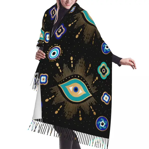 맞춤형 나자르 터키 사악한 눈 기호 부적 스카프 랩, 긴 겨울 따뜻한 술 숄, 남녀공용 다목적 여성 스카프 