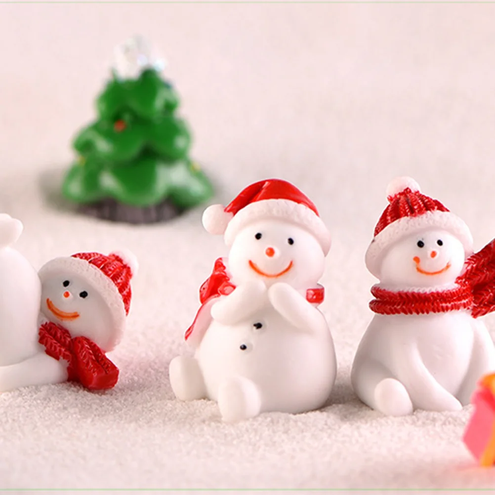 8 buah ornamen natal kerajinan menghias manusia salju bentuk Resin Lanscape miniatur