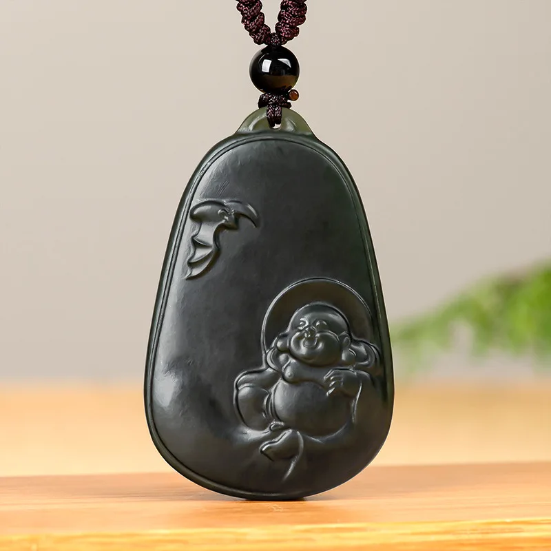 

Hot Selling Natural Hand-carve Hetian Jade Maitreya Laughing Buddha Necklace Pendant Fashion Jewelry Men Women Luck Gifts