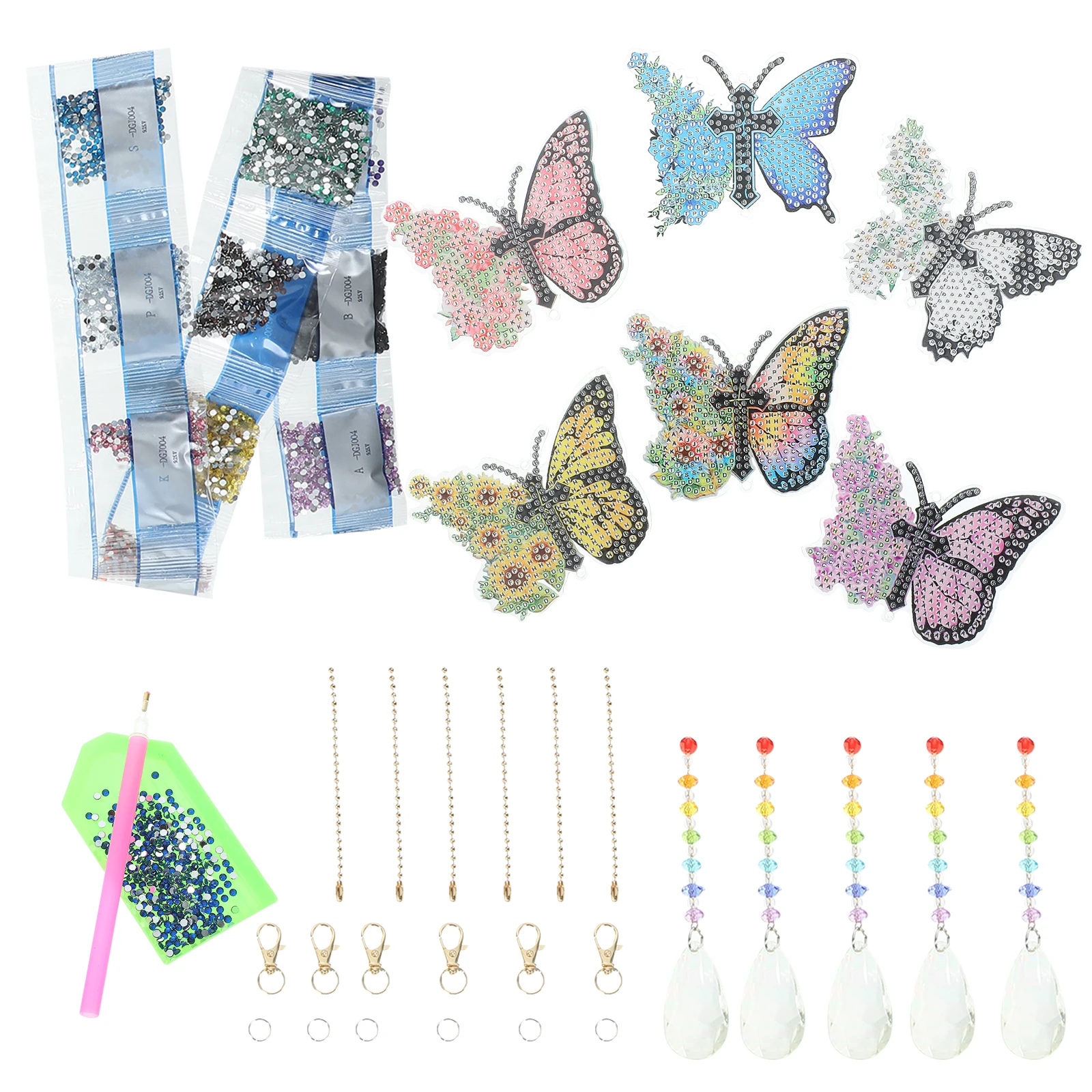 

6 Piece Suncatcher Kit Hanging Butterflies Wind Chime Acrylic DIY Supplies Elegant Design Sunlight Decoration