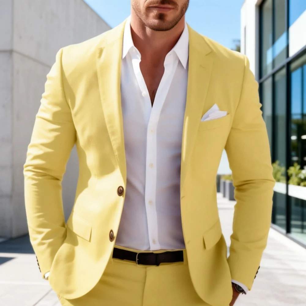 

Summer Men Suits Men Single Breasted Casual Blazer Breathable Lightweight Suit for Beach Vacation Daily Wear 2 Pieces