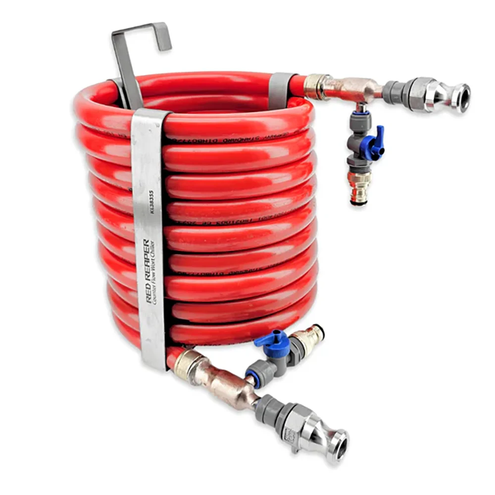 مبرد نبتة التدفق المضاد الجديد من KegLand (PEX/Copper) 9.5 مم أحمر ريبر Duotight متوافق مع الأجهزة المنزلية لتبريد تخمير البيرة
