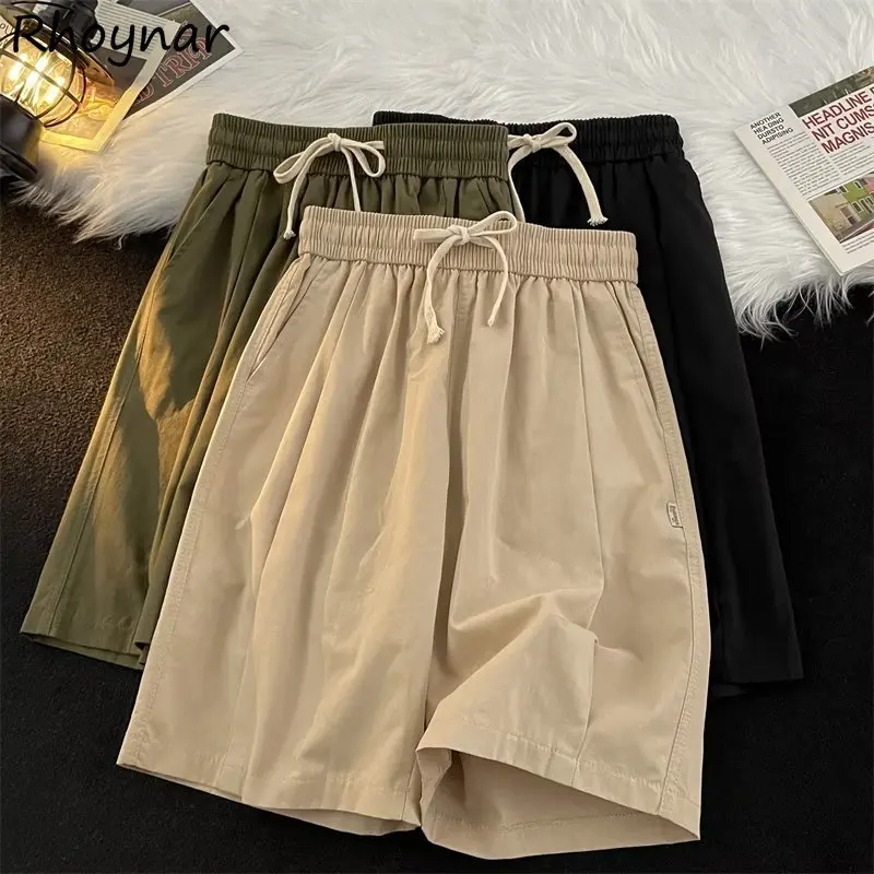 Women Cargo Shorts Unisex Clothes Pure Baggy Teens All-match Wide Leg Trousers Streetwear Fashion Шорты Casual Simply Vintage