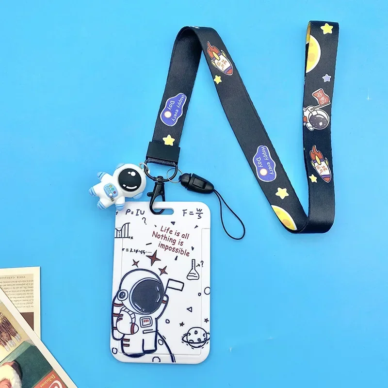 Cartoon Card Holder with Lanyard Cute Astronaut Ornament Boy Student Bus Card Meal Card Waterproof Case