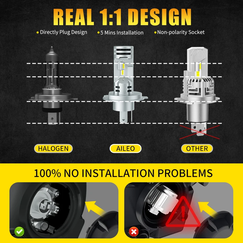 AILEO 자동차 전구용 LED 조명, CSP 플러그 앤 플레이, 주간 러닝 램프, H11, H8, H9, 9005, 9006, 24000Lm, H4, H7, 120W, 6500K, 2 개