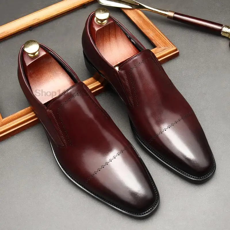 Brand Mens Dress Loafers Office New Style Quality Genuine Leather Spring Fashion Slip On Oxfords Business Wedding Shoes For Male