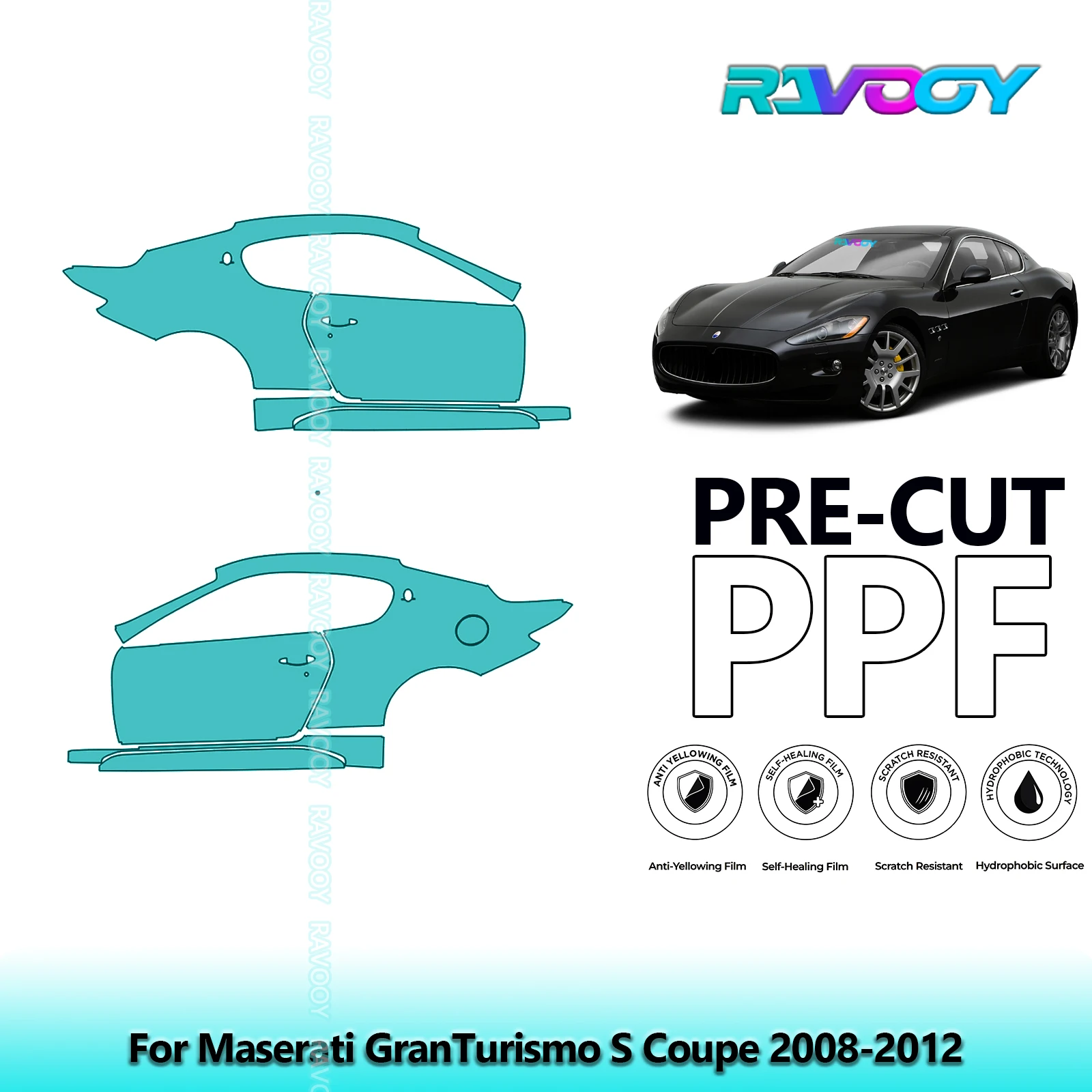 

For Maserati GranTurismo S Coupe 2008-2012 8.5mil Clear Matte Pre-Cut PPF Door & A/B Pillar Kit TPU Paint Protection Film Set