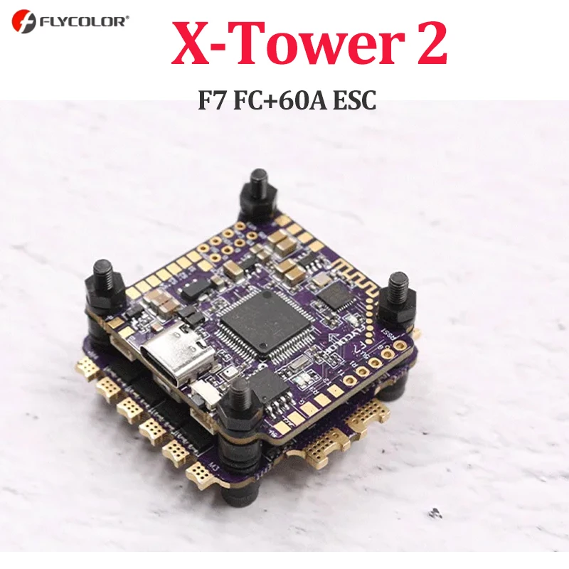 Flycolor X-TOWER 2 F7 60A 4 in 1 ESC Flying Tower/Stack  FPV Bluetooth to Adjust Parameters LED Flight Control