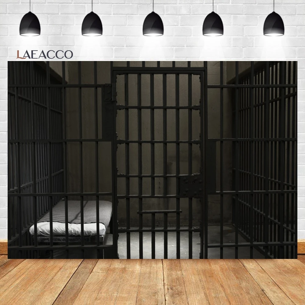 Laeacco Prison Cell Room Backdrop Dark Jail Cell Bed Bloodstains Murder Mystery Crime Scene Kids Portrait Photography Background