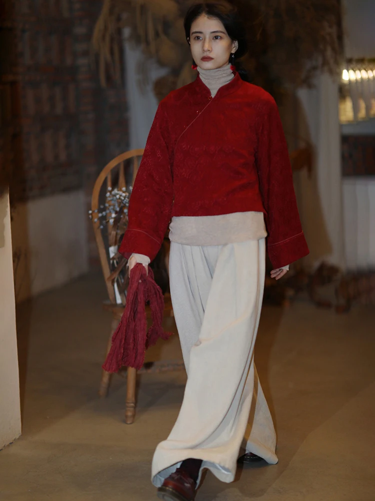 

Ninth Cloud Original Design Luxury Thiened Linen Wide Leg Pants High Waist Commuter Sle Autumn Winter Floor-Length Trousers