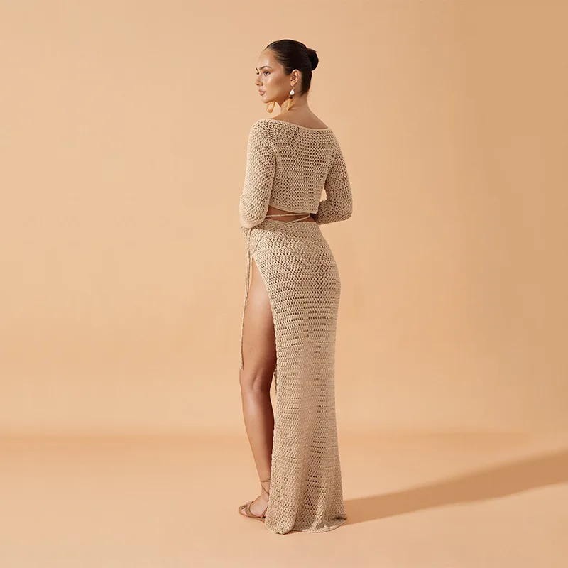 2025年クロスボーダーヨーロッパ風アメリカ風サマーニューセクシーニットビーチドレスビキニ水着カバーアップ日焼け止めセット