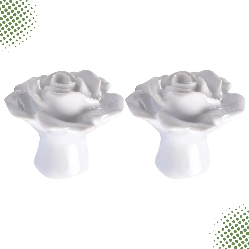 

2Pcs Rose Shaped Ceramic Kitchen Cabinet Drawer Door Knobs Pull Handles White Durable Rose Flower Style Cupboard Pull Knobs