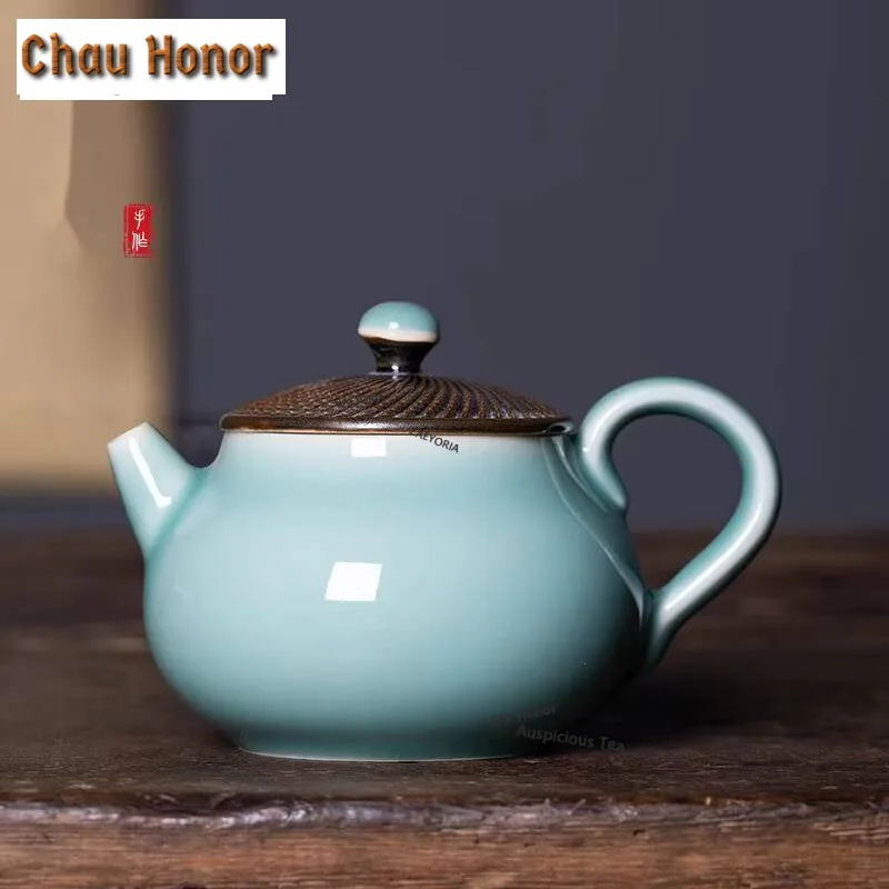 

230ml Longquan Celadon Teapot Handmade Azure Art Personal Pot Single Filter Brewing Kettle for Infusions Kung Fu Teaset Gift Box