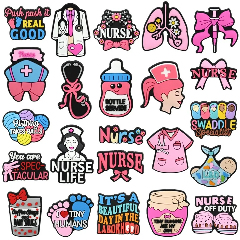 10-100 Stück Krankenschwester Leben Lunge PVC Schuhe Charms Ich liebe kleine Menschen Erwachsene Sandalen Knopf Dekorationen DIY Urlaub Geschenke