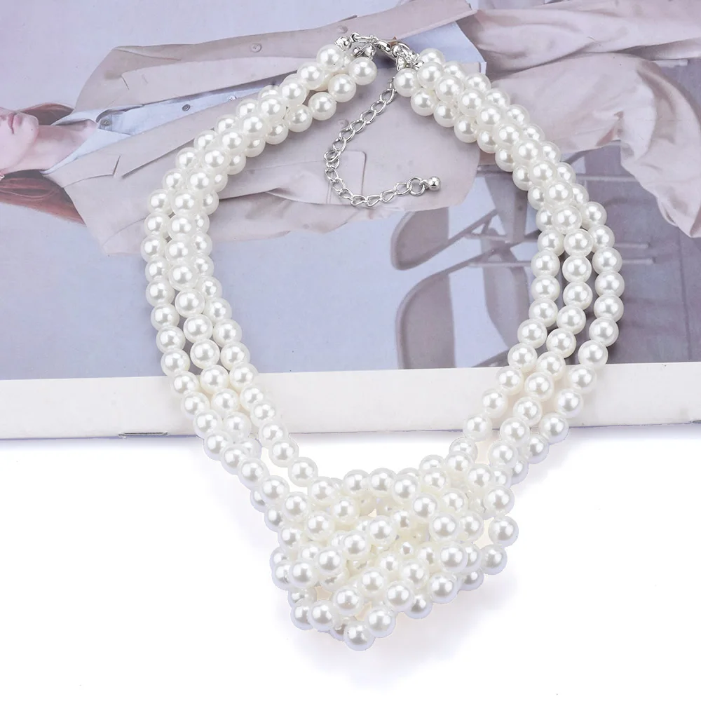 2025 New Fashion Multilayer Black White Imitation Pearls Beads Choker Necklace Women Indian Statement Large Collar Necklace