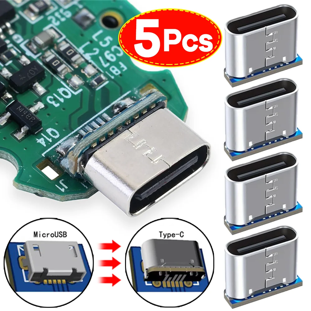 

1-5pcs MicroUSB To Type-C Adapter Board Charging Port USB2.0 Data Transfer Connector for DIY Repair Modification Replace Adapte