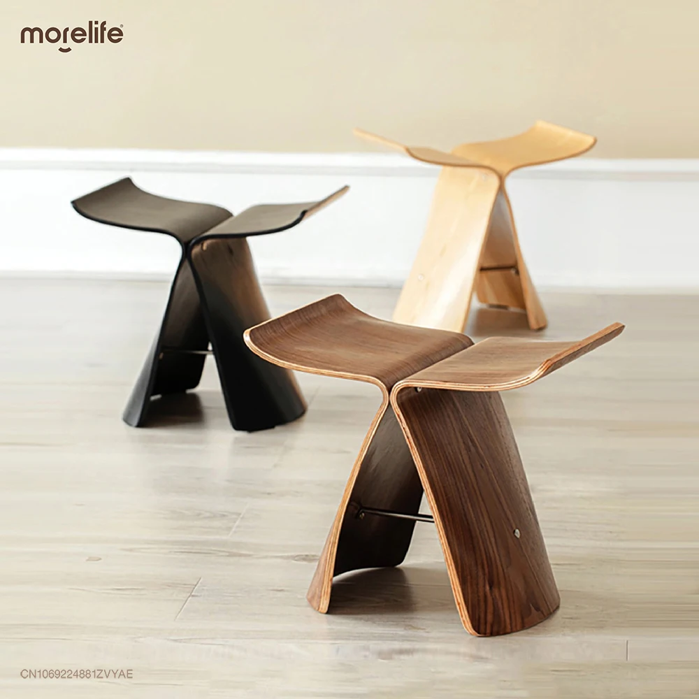 

Foot Rest Ash Wood Veneer Creative Leisure Low Stool Ottoman Butterfly Shoe Bench Danish Living Room Small Stools Home Furniture