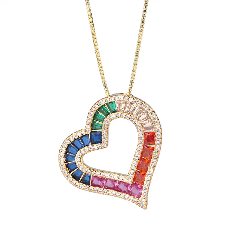 New Gold-Plated Rainbow Zircon Heart Pendant for Women Wholesale