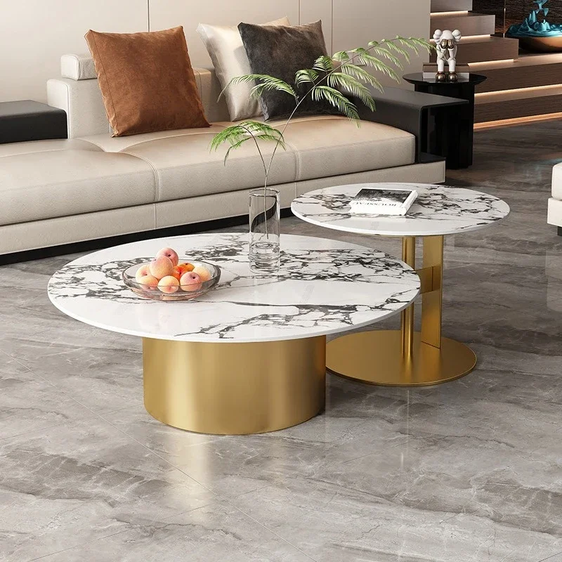 طاولة قهوة فاخرة خفيفة بحجم الساق، مجموعة مستديرة فاخرة من الحجر، دعامة طاولة القهوة الرخامية، بلاطة صخرية للأم والطفل #5