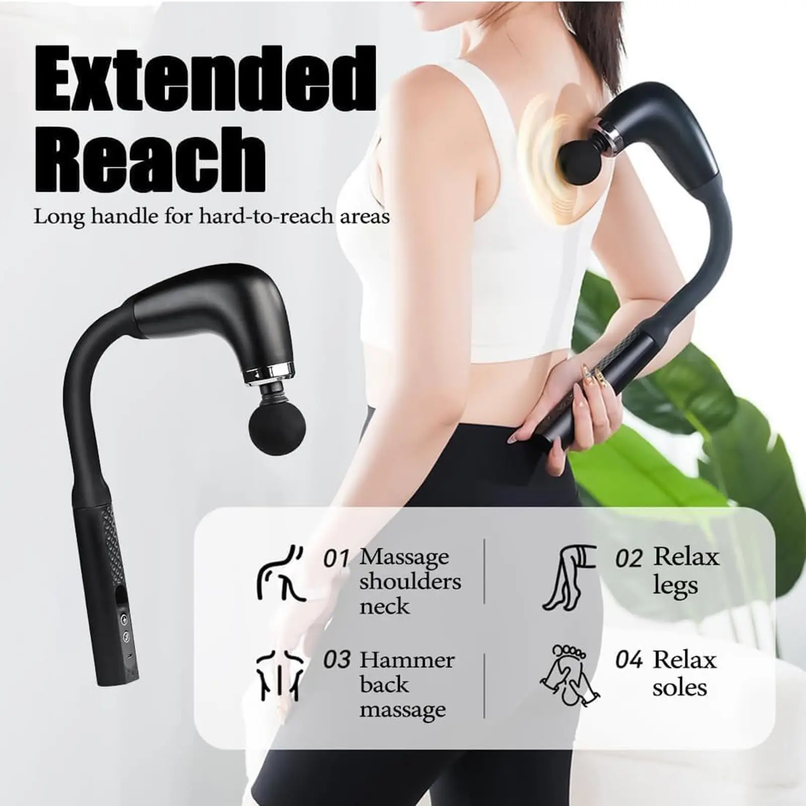 Massage Gun with Upgraded Extension Handle, U-Shaped Back Massager Body Massager for Neck,Shoulder,Leg Infinitely Adjustable