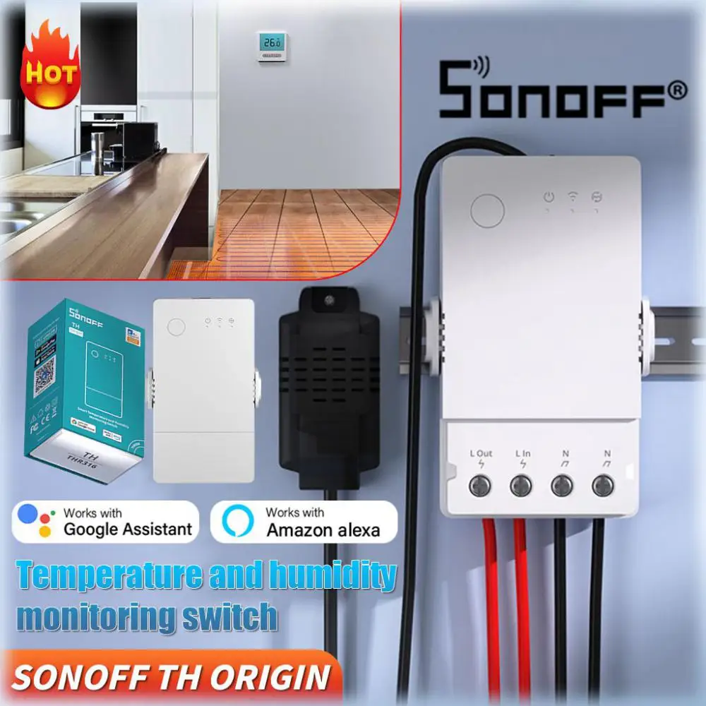 SONOFF TH 오리지널 와이파이 스위치 스마트 홈 컨트롤러, 온도 습도 모니터 스위치, 20A Max SONOFF TH10/16 업그레이드 버전