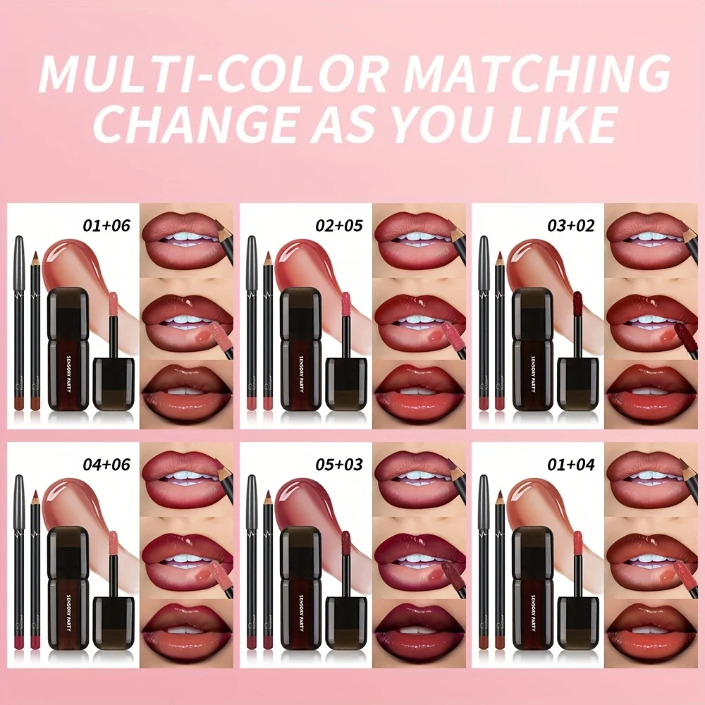 Zestaw błyszczyków i konturówek do ust Pudaier, nawilżający, długotrwały, wodoodporny, nie rozmazujący się makijaż ust, gładki zestaw do ust dla kobiet