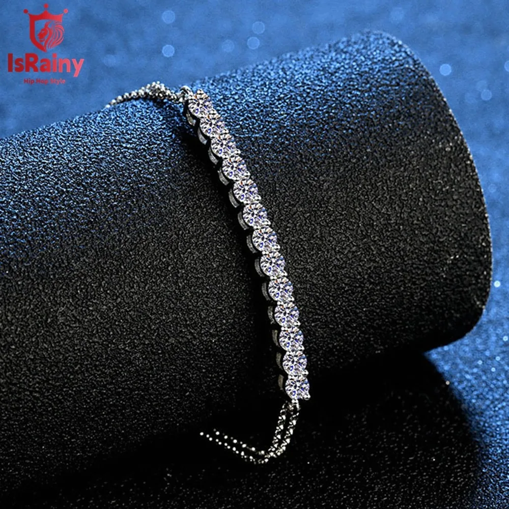 IsRainy 925 Sterling Silver 1.3CT Round Cut D All Moissanite Diamongs 18k White Gold Party Bracelets For Women Fine Jewelry Gift