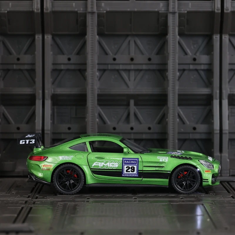 

1:32 AMG GT painted alloy car model acousto-optic pull back door boy toy birthday gift ornaments