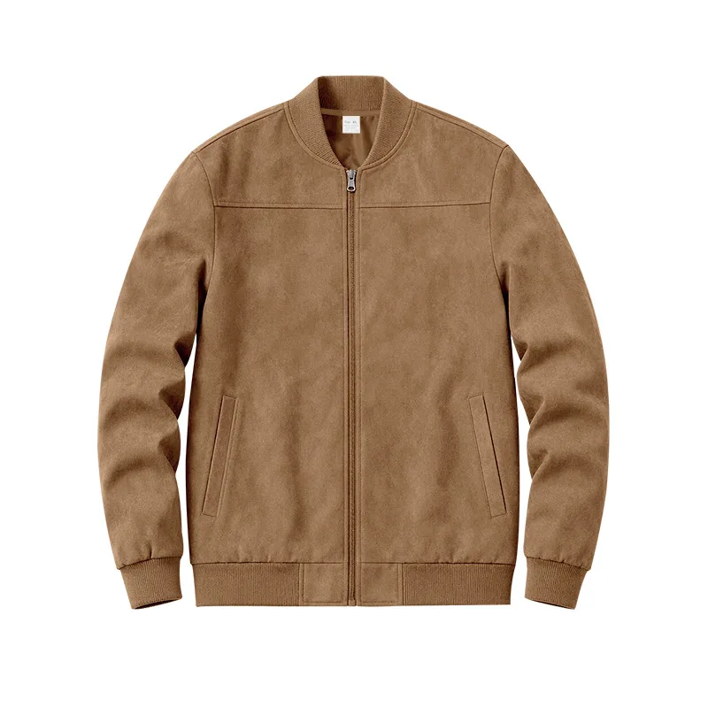 Herren Herbst- und Winter-Freizeitjacke in Übergröße aus Wildleder mit Reißverschluss und Stehkragen, Langarm – Detail 25