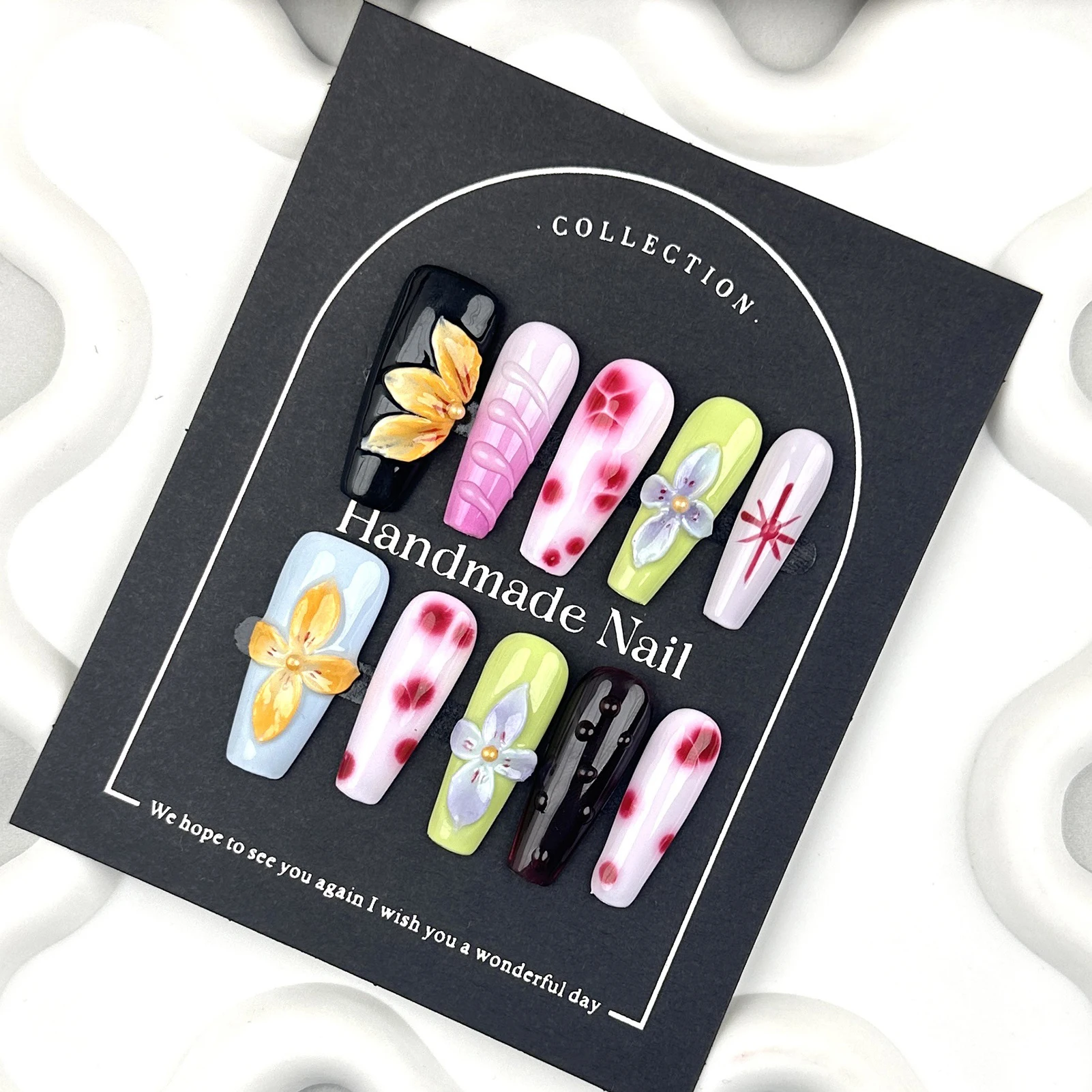 10 قطعة اليدوية طويلة الباليه الصحافة على الأظافر ثلاثية الأبعاد نحت الشيطان زهرة بتلات وهمية مسمار بقع يمكن ارتداؤها التوابل فتاة الأظافر كاذبة #4