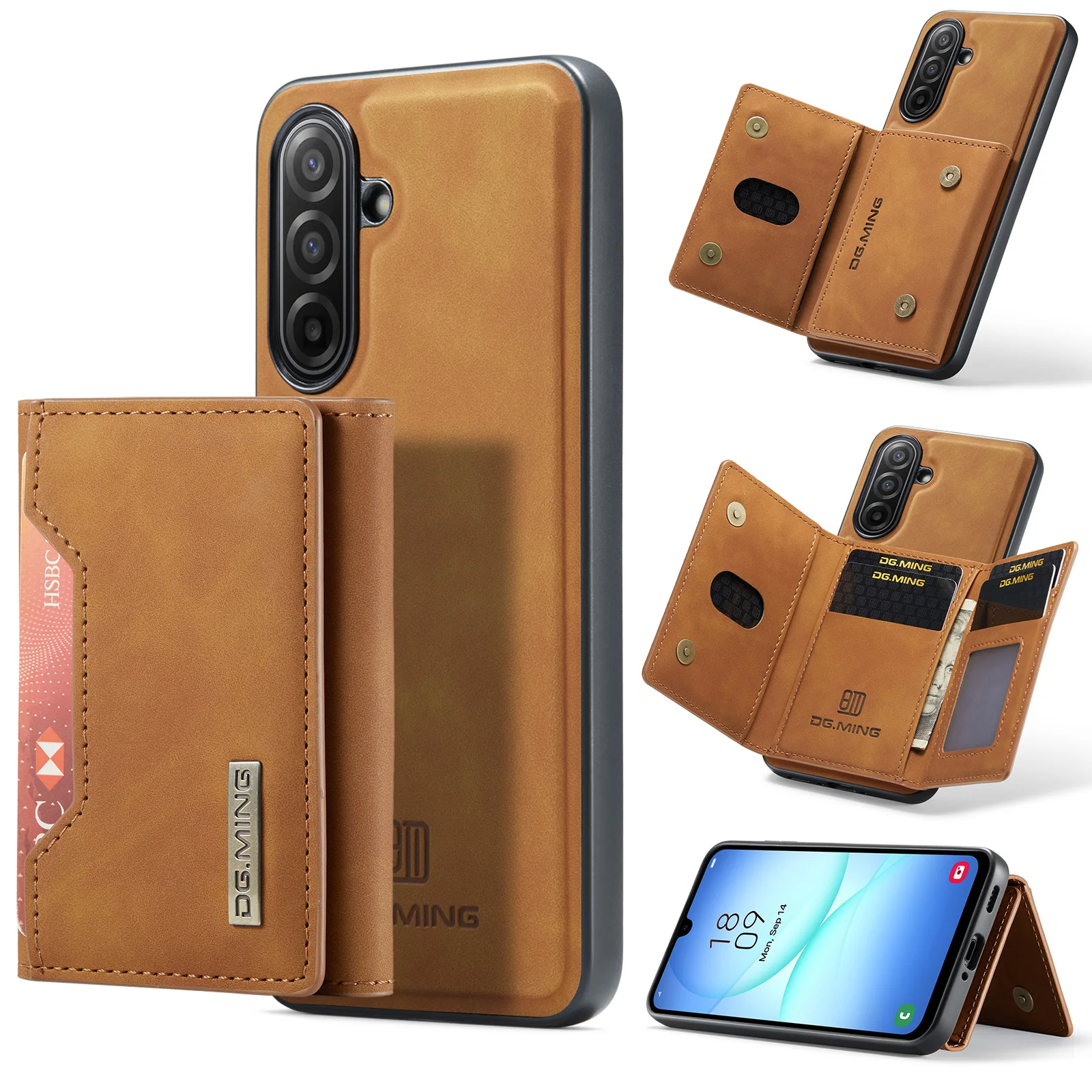 Casing Dompet Kulit Magnetik 2 in 1 yang Dapat Dilepas untuk Samsung A17 S25 Ultra S24 Plus S23 S22 A16, Pelindung Anti Benturan